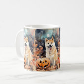 ハロウィンの秋田犬とかぼちゃの怖いデザイン コーヒーマグカップ (正面左)