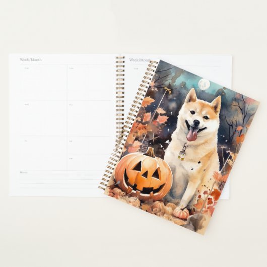 ハロウィンの秋田犬とかぼちゃの怖いデザイン プランナー手帳 (ディスプレー)