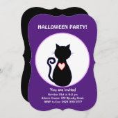 ハロウィンの空飛ぶ魔女と黒猫 招待状 (正面/裏面)