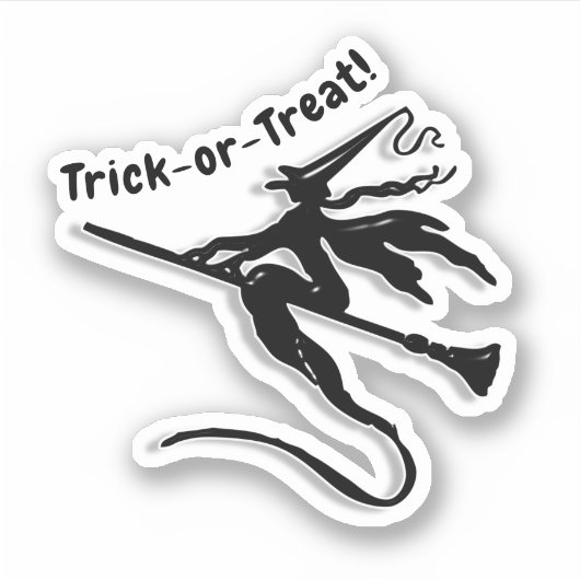 ハロウィンの箒に乗った魔女 シール (正面)
