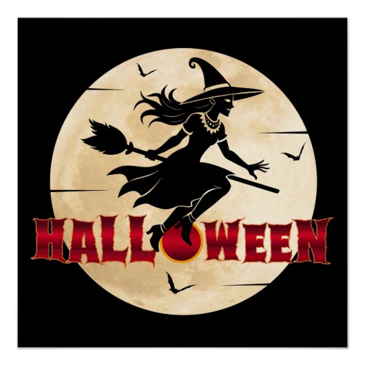 ハロウィンの箒の魔女 ポスター (正面)