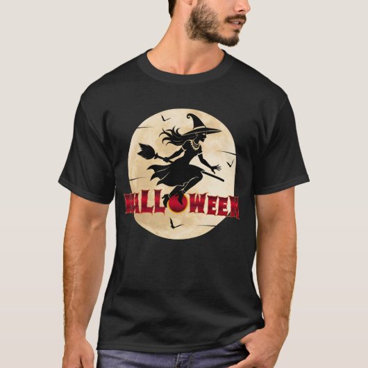 ハロウィンの箒の魔女 Tシャツ (正面)
