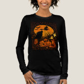 ハロウィンの箒 飛ぶ魔女と月 トライブレンドTシャツ (正面)