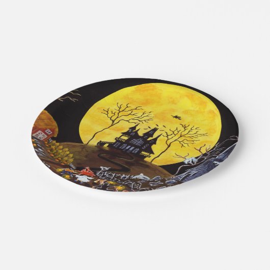 ハロウィンの紙のパーティーのプレート、幽霊のよく出るな村 ペーパープレート (アングル)