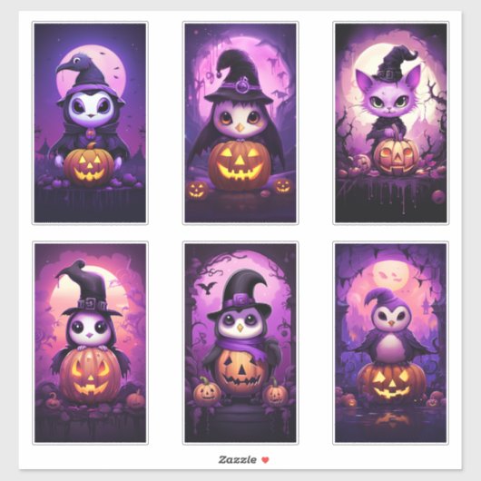 ハロウィンの紫のエモいペンギンと友達2 シール (シート)