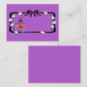 ハロウィンの紫のバットとキャンディ プレイスカード (正面/裏面)