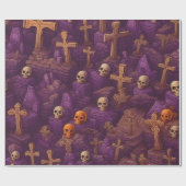 ハロウィンの紫の墓銀と青銅のドクロ ラッピングペーパー (フラット)
