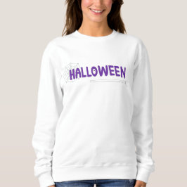 ハロウィンの紫の手書きレタリングとクモの巣 スウェットシャツ