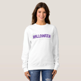 ハロウィンの紫の手書きレタリングとクモの巣 スウェットシャツ