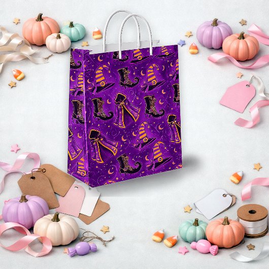 ハロウィンの紫の魔女の帽子 スプーキー スモールペーパーバッグ