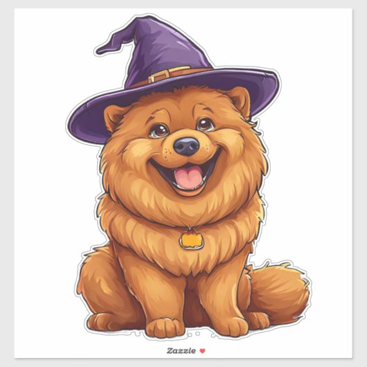 ハロウィンの紫の魔法使い帽子をかぶったチャウチャウ シール (シート)