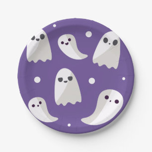 ハロウィンの紫色のかわいい幽霊パターン ペーパープレート