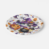 ハロウィンの紫色の帽子をかぶった猫 ペーパープレート (アングル)