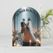 ハロウィンの結婚式のための骸骨の花嫁と新郎 招待状 (スタンド正面)