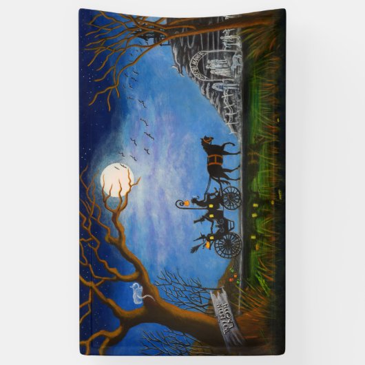 ハロウィンの結婚式の旗、魔法使いおよび魔法使い 横断幕 (縦)