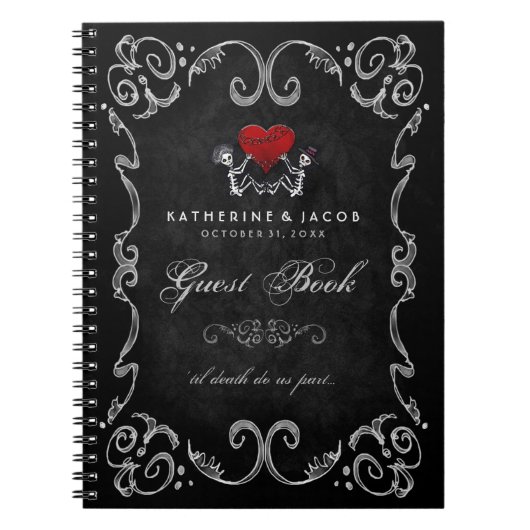 ハロウィンの結婚式の来客名簿の骨組及び赤いハート ノートブック (正面)
