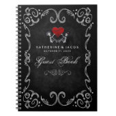 ハロウィンの結婚式の来客名簿の骨組及び赤いハート ノートブック (正面)