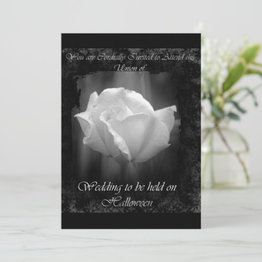 ハロウィンの結婚式白のばら色の招待状 招待状 (スタンド正面)