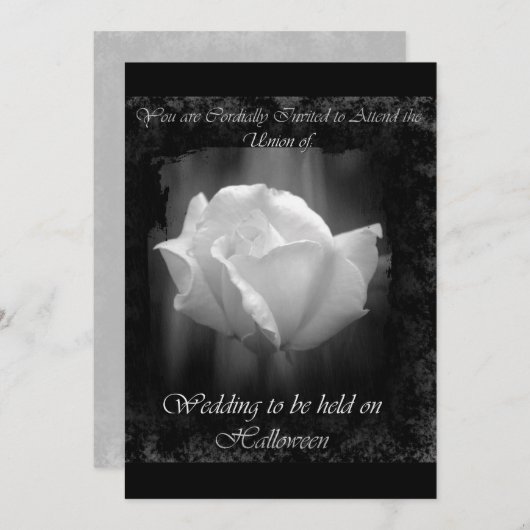 ハロウィンの結婚式白のばら色の招待状 招待状 (正面/裏面)
