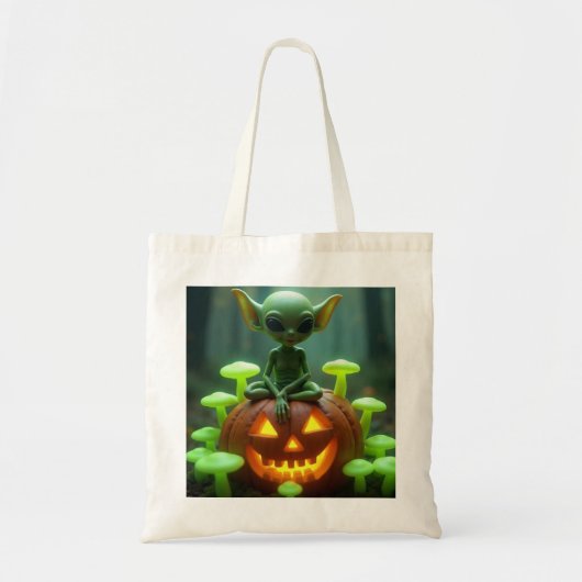 ハロウィンの緑のエイリアン トートバッグ (正面)