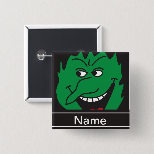 ハロウィンの緑の魔法使いの顔は個人化なります 缶バッジ (正面&裏面)
