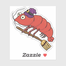 ハロウィンの縁棒に乗る海老の魔女 シール