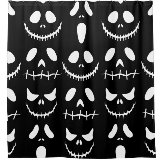ハロウィンの背景。ハロー付きシームレスパターン シャワーカーテン (正面)