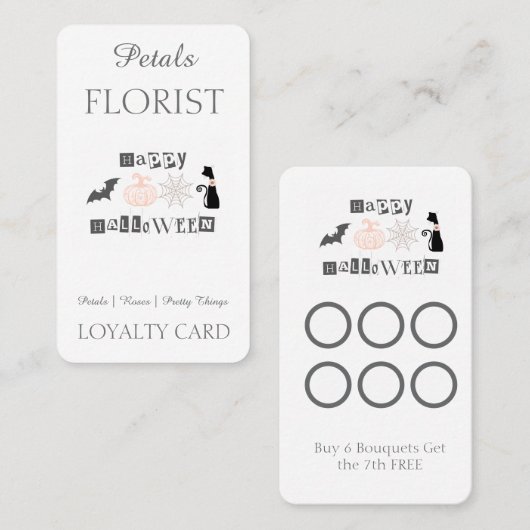 ハロウィンの花屋のブランディング ロイヤリティカード (正面/裏面)