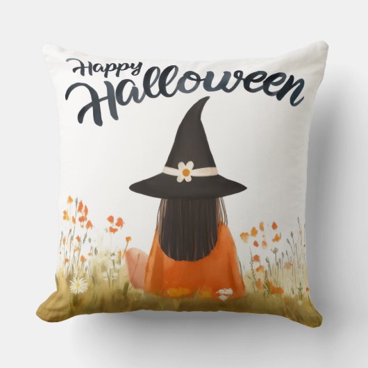 ハロウィンの花畑の魔女 クッション (正面)