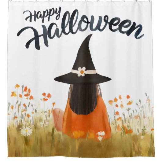 ハロウィンの花畑の魔女 シャワーカーテン (正面)