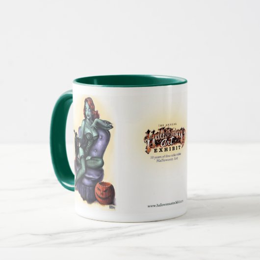 ハロウィンの芸術第10記念日のゾンビの女の子Pin マグカップ (正面左)