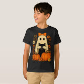 ハロウィンの落ちる黒猫を抱えるおかしい幽霊の弓 Tシャツ (正面フル)