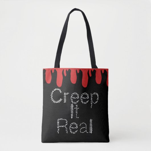 ハロウィンの血の手描きフォント「Creep it Real」 トートバッグ (正面)