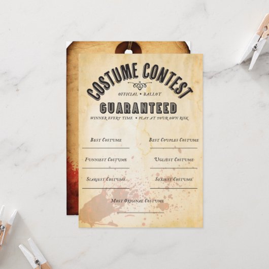 ハロウィンの衣裳のコンテストの役人の投票用紙 カード (正面/裏面インサイチュ)