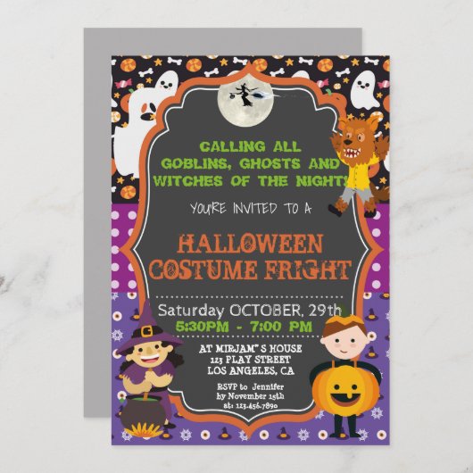 ハロウィンの衣裳のパーティの招待状|KIDSハロウィン 招待状 (正面/裏面)