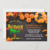 ハロウィンの衣裳のパーティーの黒のオレンジ 招待状 (正面)