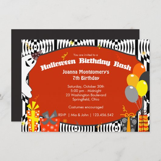 ハロウィンの衣裳の誕生会 招待状 (正面/裏面)