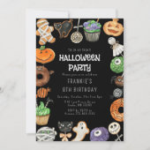 ハロウィンの誕生日お菓子やおもちゃ 招待状 (正面)