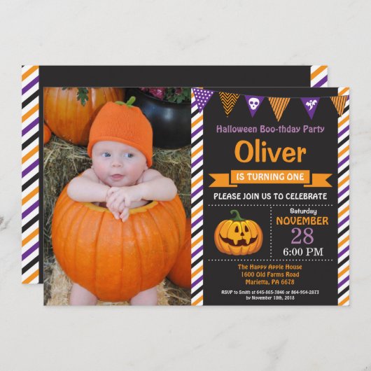 ハロウィンの誕生日のパーティの招待状 招待状 (正面/裏面)