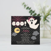 ハロウィンの誕生日のピンクの幽霊の招待状 招待状 (スタンド正面)