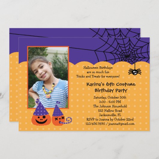 ハロウィンの誕生日の写真の招待状 招待状 (正面/裏面)