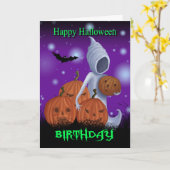 ハロウィンの誕生日の幽霊およびカボチャ カード (黄色い花)