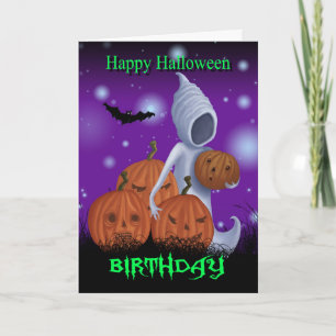 ハロウィンの誕生日の幽霊およびカボチャ カード