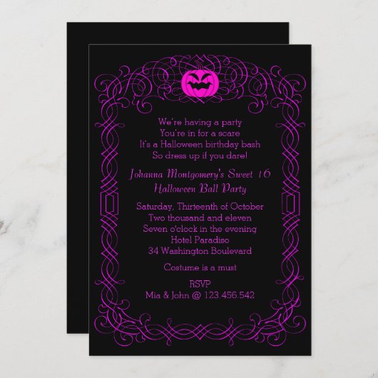 ハロウィンの誕生日の球の衣裳のパーティの招待状 招待状 (正面/裏面)