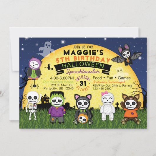 ハロウィンの誕生日の衣裳のパーティの招待状 招待状 (正面)