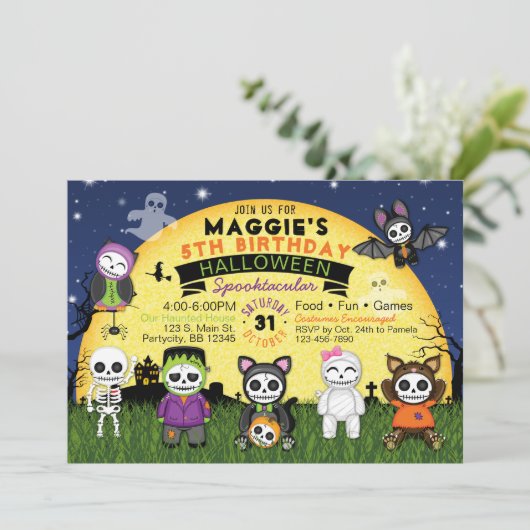 ハロウィンの誕生日の衣裳のパーティの招待状 招待状 (スタンド正面)