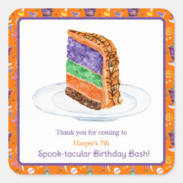 ハロウィンの誕生日ケーキ ウォーターカラー Thank You スクエアシール