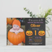 ハロウィンの誕生日パーティーの写真招待状 招待状 (スタンド正面)