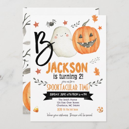 ハロウィンの誕生日パーティーの招待、ブー招待状 招待状 (正面/裏面)