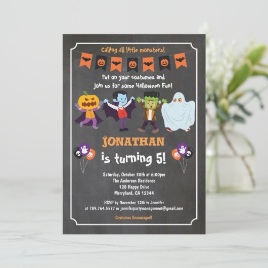 ハロウィンの誕生日招待状 子供用 黒板 招待状 (スタンド正面)